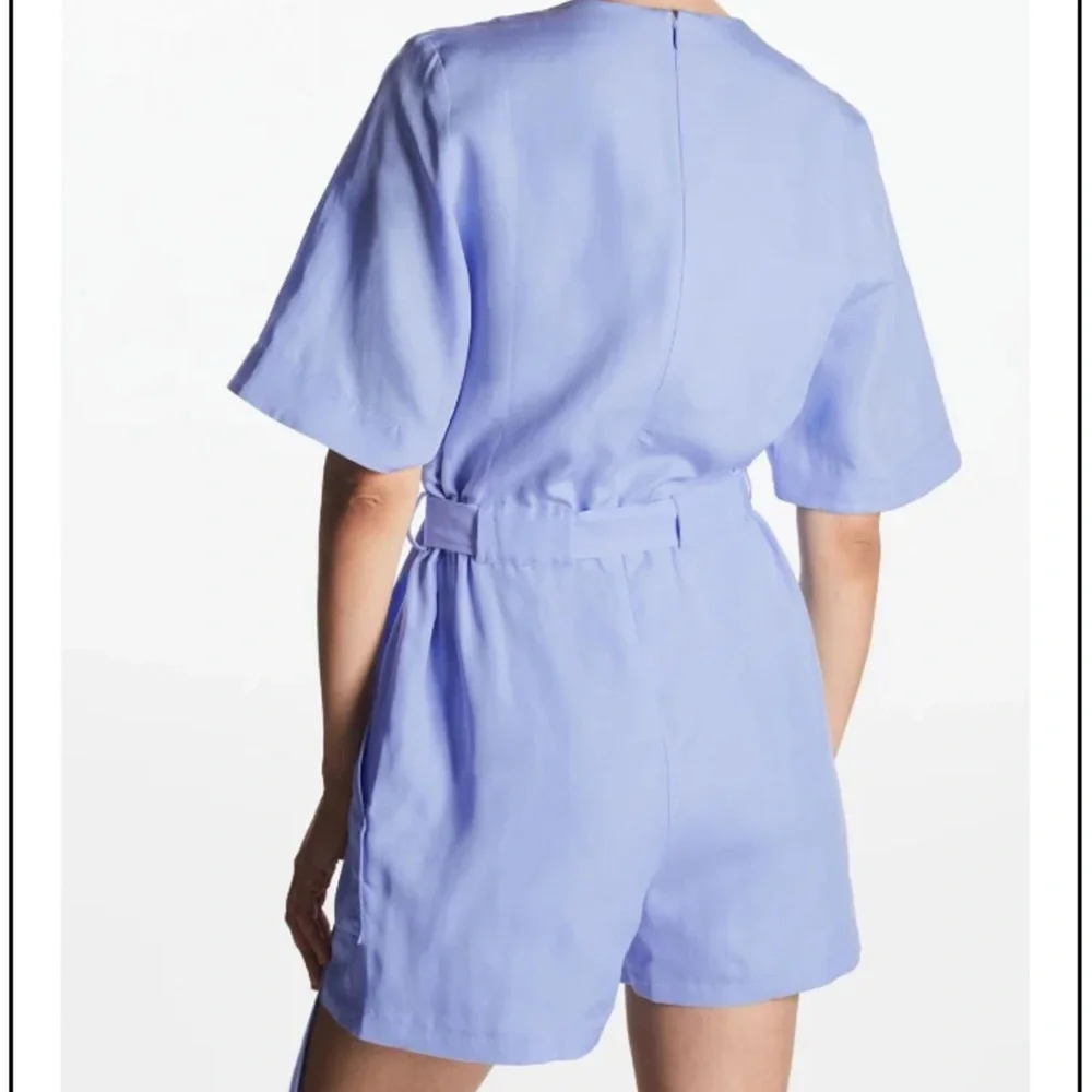 COS Blue V-Neck Belted Playsuit Romper Size 2